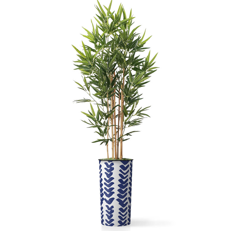 Artificial Tree in Geometric Pattern Planter Fake Bamboo Silk Tree (Plant Pot Plus Tree), Tick Blue