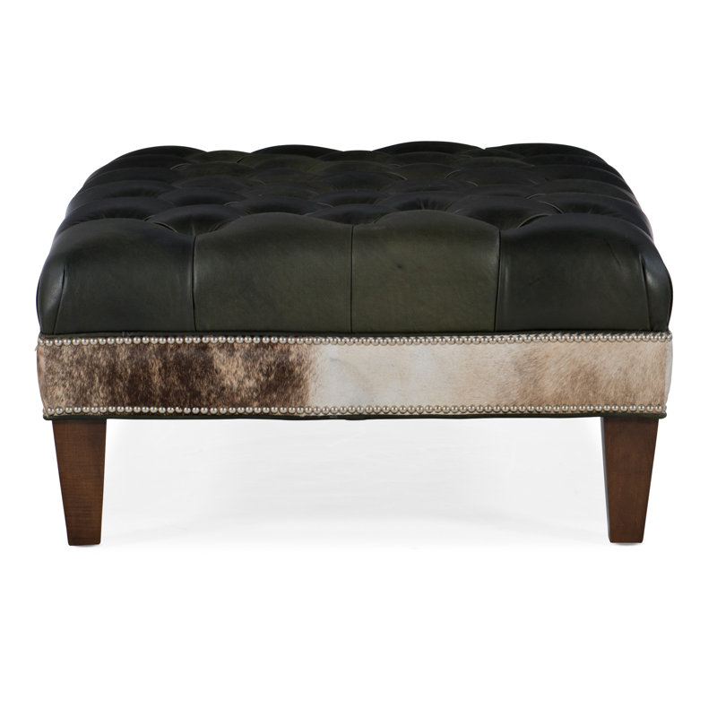 XL Rects Ottoman, Mahogany, Outsider Raven Genuine Leather, No Nailhead