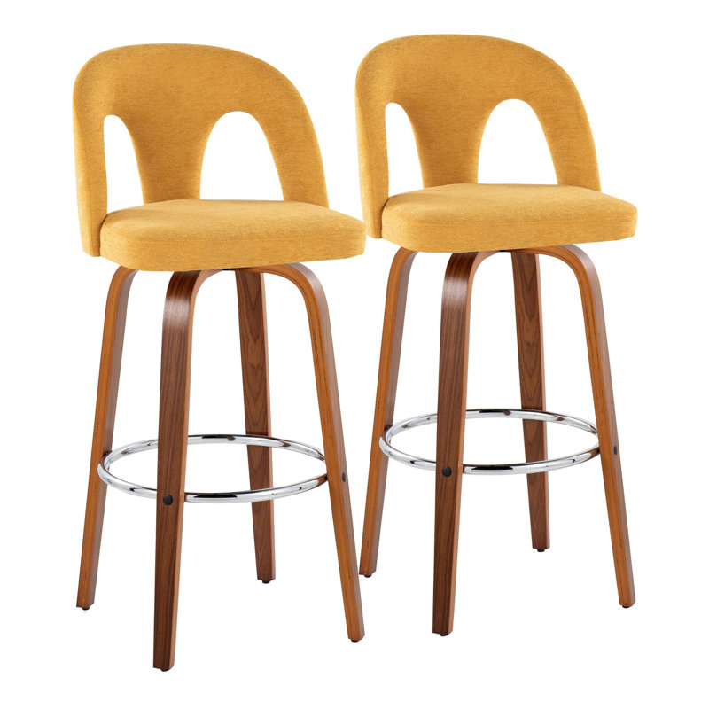 Ava Upholstered Contemporary Fixed-Height Stool With Swivel In Glazed Wood With Round Metal Footrest By Lumisource - Set Of 2