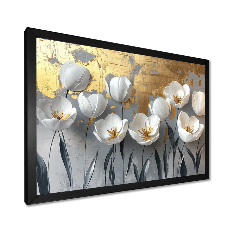 Tulipes «Pure Form Of Blossoms I» - Tulipes, art mural, H 30 po x l 40 po, Cadre simple, Noir, noir, noir, noir