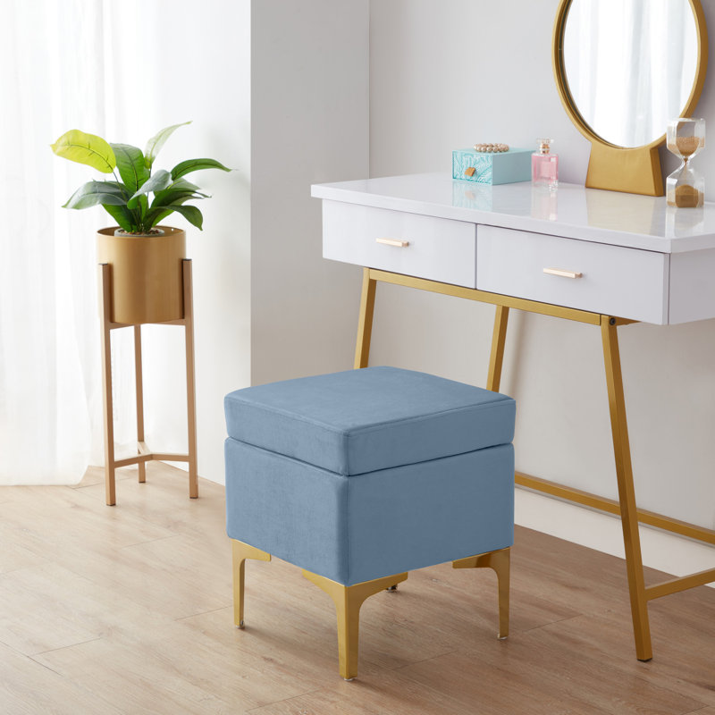 Repose-pieds carré standard en velours de 15 po de large Mortenson, Velours bleu poussiéreux