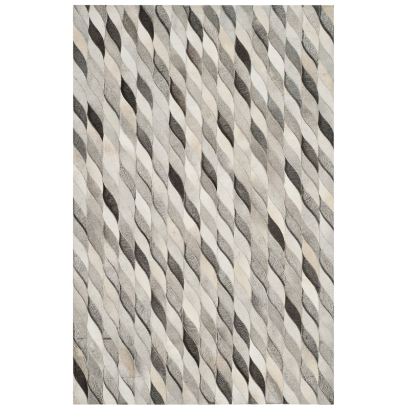 Sevastopol Studio Leather Hand Woven Leather/Wool Geometric Rug in Ivory, Rectangle 8' x 10'