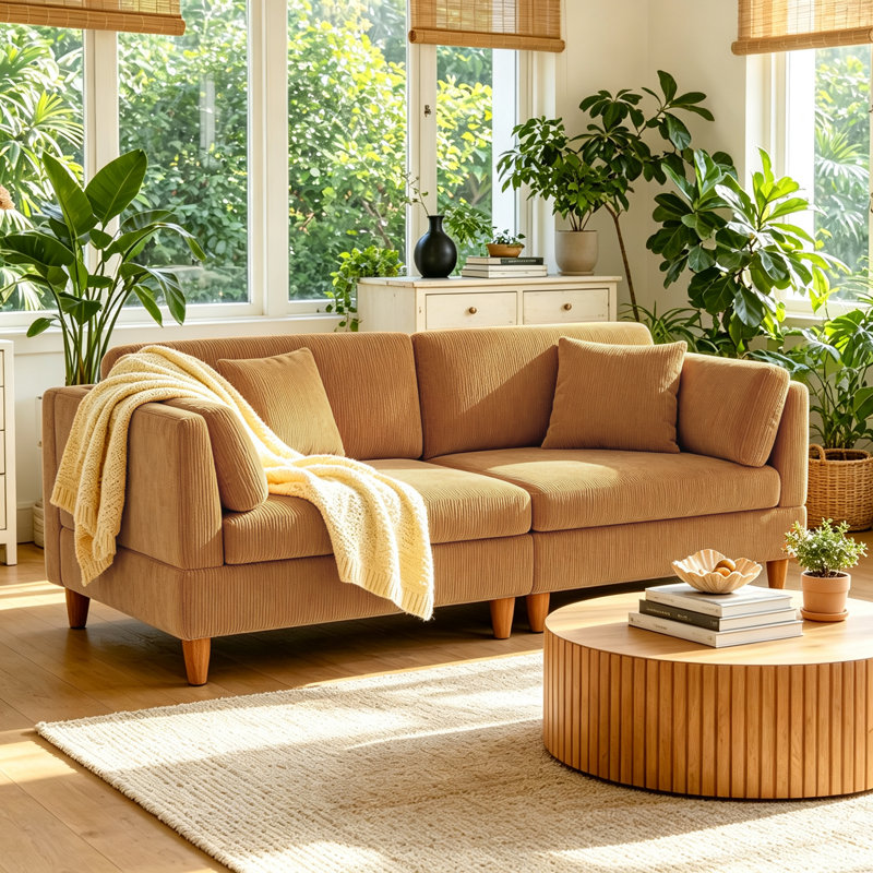 Ensemble de sièges modulaires en velours côtelé, Velours côtelé orange, H 36,3 po x l 80,4 po x P 39,4 po