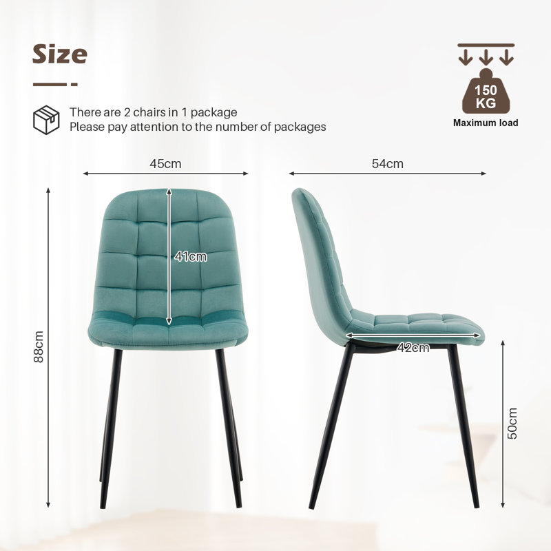 50cm H Velvet Upholstered Metal Side Chair, Green