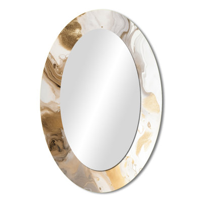 Gold And Grey A Marble Effect IV - Large Oval Wall Mirror On Metal