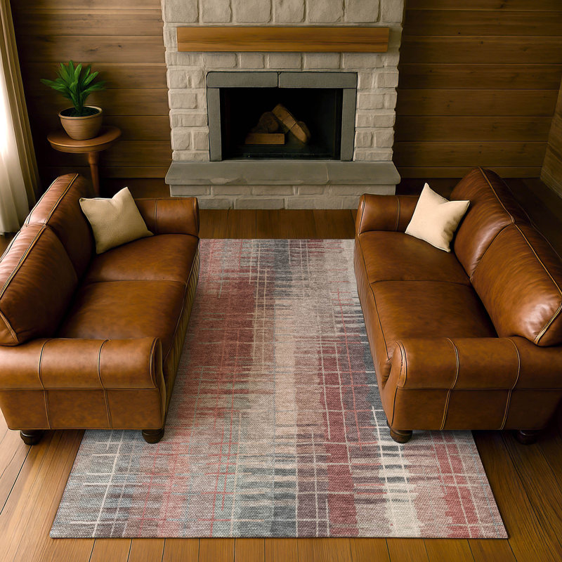 Premium Machine Washable Mayfield AMF2261 Striped Rug, Paprika, 5' x 7'6"