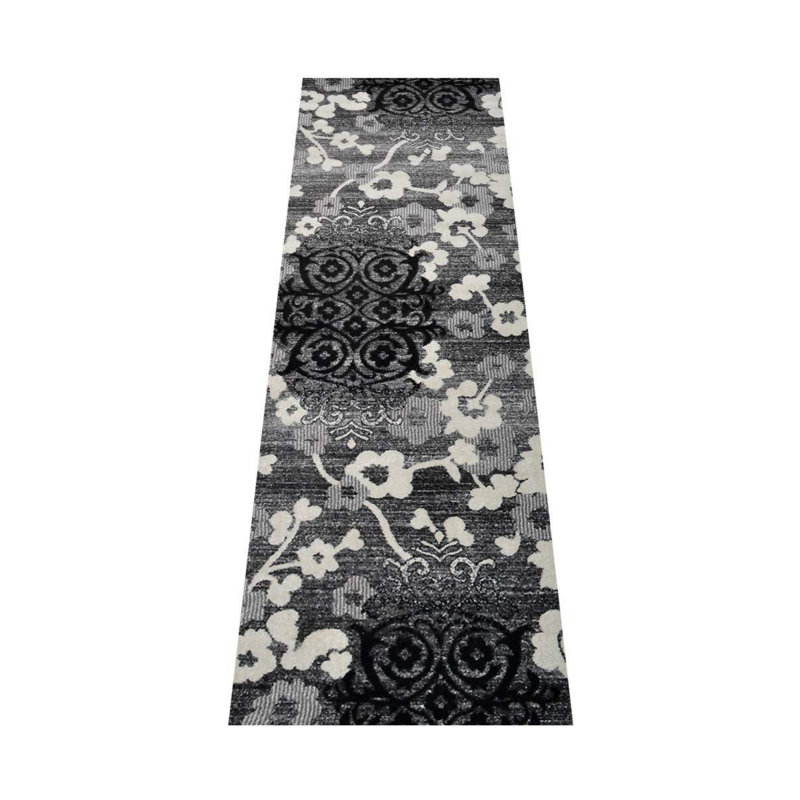 Tullos Machine Made Heatset Polypropylene Area Rugs - Runner, Silver Color, Floral Modern Design, Low Pile Machine Made Area Rugs for Living Room, Bed Room