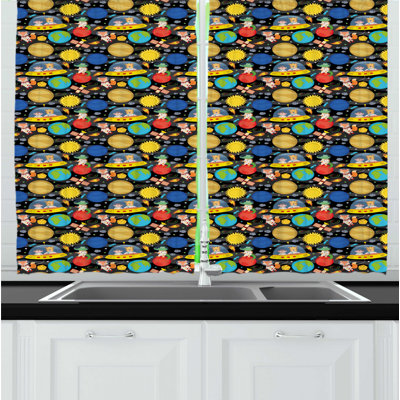 Geometric Ruffled Kitchen Curtain