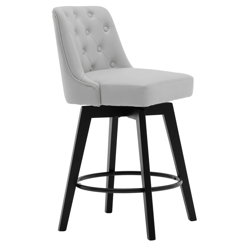 Swivel Upholstered 26'' Counter Stool Wood Leg, Light Gray, Counter Stool (26" Seat Height), 1