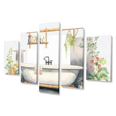 Natural Bathroom Decor V - Bathroom Canvas Print - 5 Panels