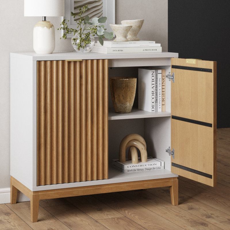 Rubberwood Accent Cabinet with 2-Door, Warm White