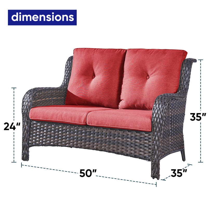 Schutt 50" Wide Outdoor Wicker Loveseat With Cushions, Red, Brown