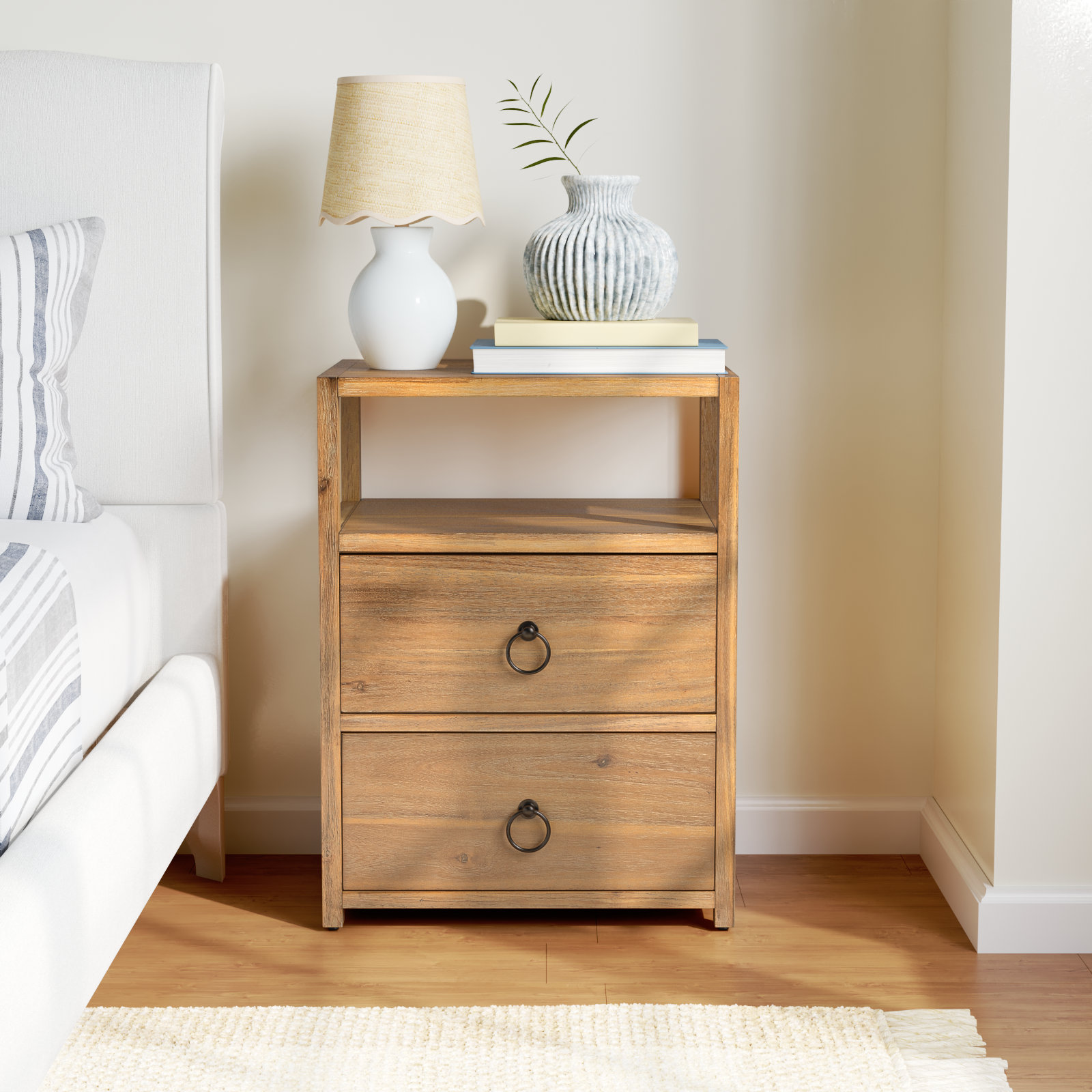 Elin 2-Drawer Acacia Nightstand, Natural