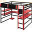 Lit mezzanine double en bois rouge avec bureau, rangement latéral et, pour un espace de jeu aristocratique, un espace bien équipé-130093348-130093346