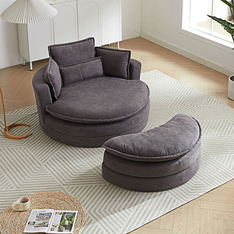 Grand fauteuil club rond moderne avec repose-pieds