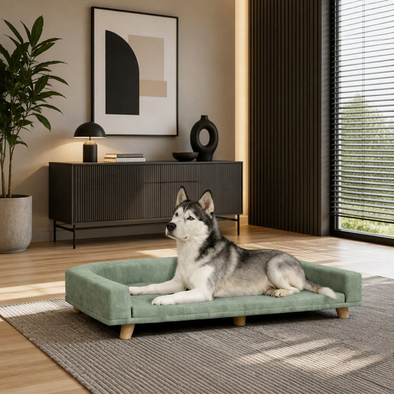 Dog Sofa With Backrest and Armrest, Green