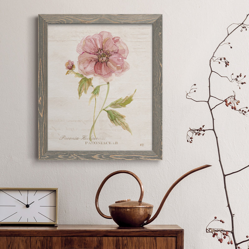 Soft Peony - peinture sur toile encadrée, Encadré gris, H 44 po x l 31 po x P 1 po