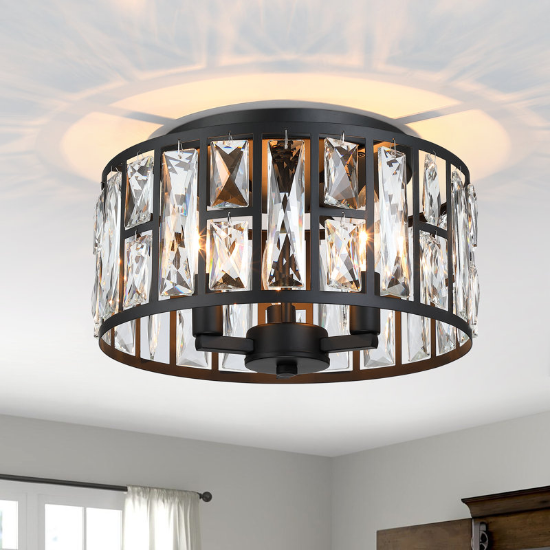 Black Metal and Crystal 12" Flush Mount Ceiling Light