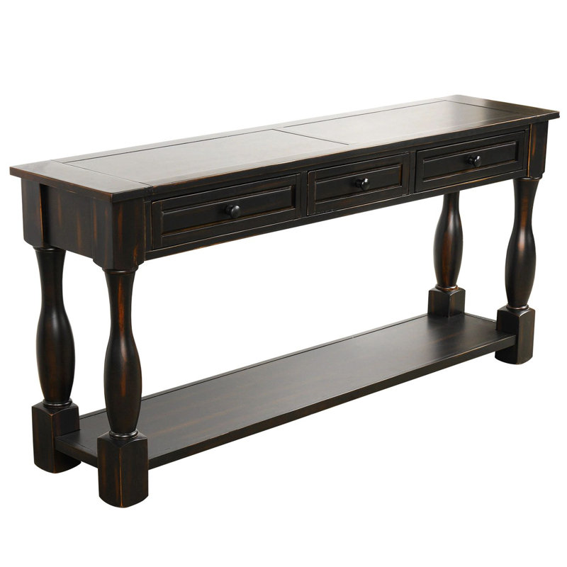 Console longue avec tiroirs et tablette Cervantez, Noir