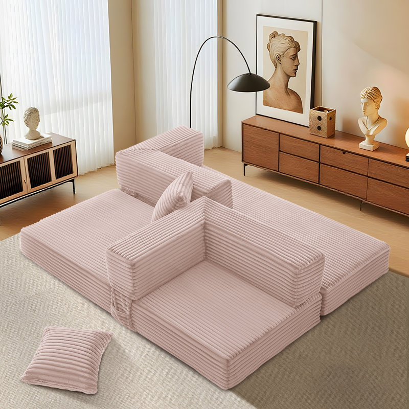 Boneless Compression Sofa - 3 Seats Convertible Floor Sofa Bed - with Pillow Back Support Armrest - Comfy Foldable Sofa Bed Sofa in Box - Corduroy Fabric - for Living Room Bedroom