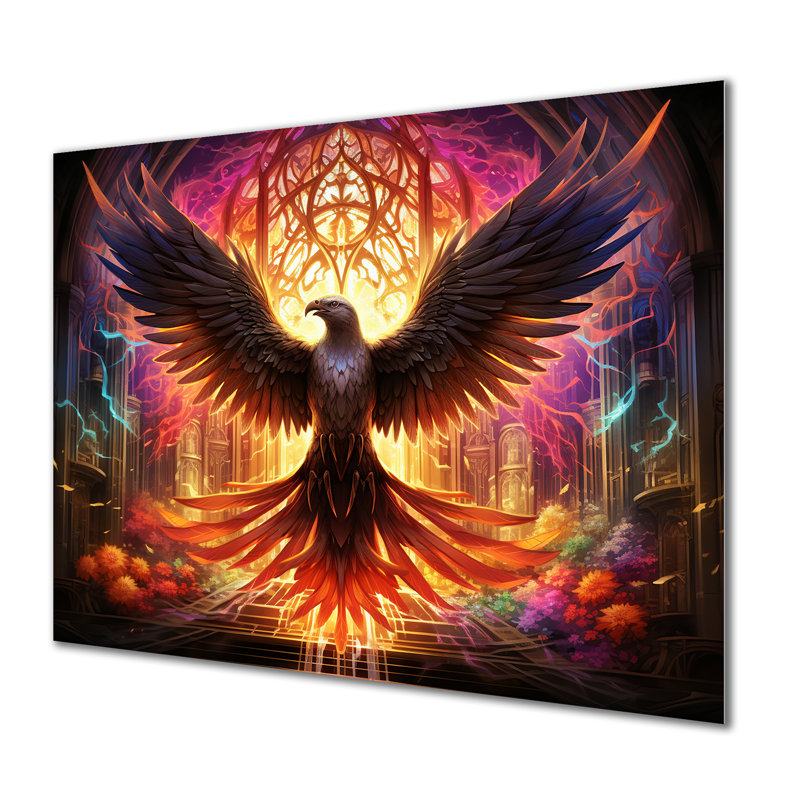 Arc-en-ciel, Phoenix se levant des cendres - salon d'art mural Phoenix, Métal métal, H 12 po x l 20 po x P 1 po