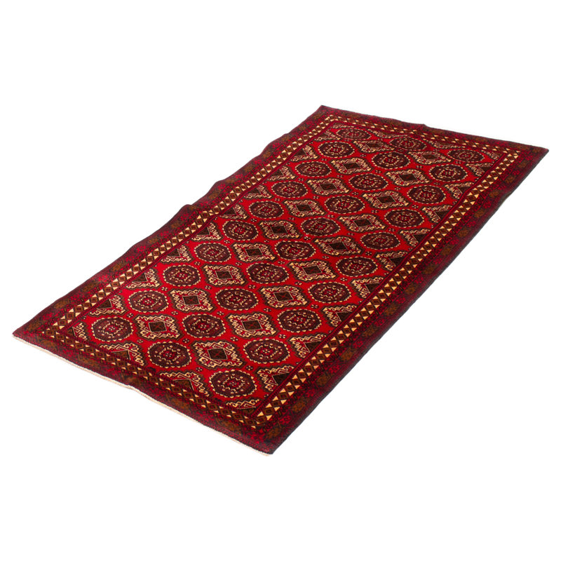 Tapis rouge unique en laine de style années 1990 de 3 pi 7 po x 6 pi 5 po