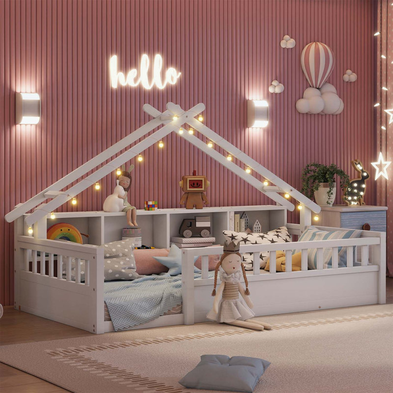 Lit sur pied avec lumière et rangement, Twin, White