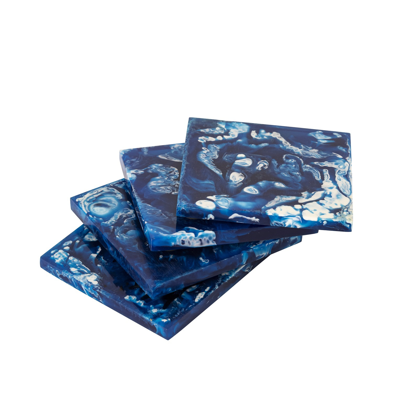 Square Resin Coaster Set, Blue
