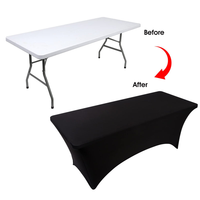Ivory Spandex Table Cover 6FT, Washable Stretch Tablecloth for Weddings, Events, Banquets, Parties, Black