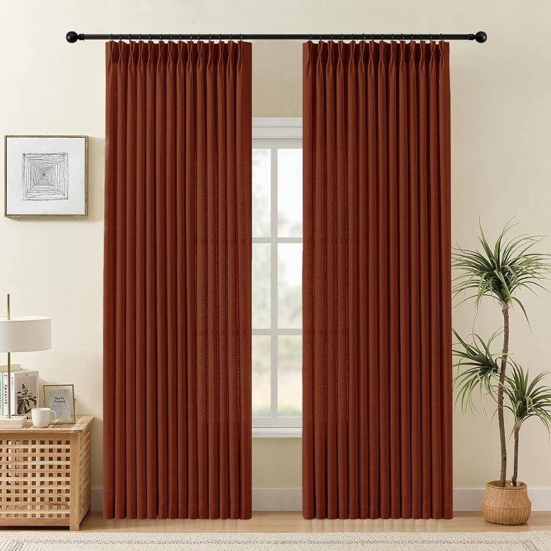 YZ Home Pinch Pleated Linen Curtains 2 Panels Set, Light Filtering Linen Blend Sheer Drapes Memory Trained Pleated Curtain Back Tab with Hooks Rings for Living Room Bedroom