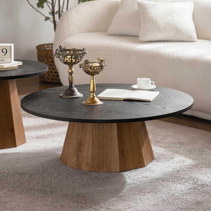 Table basse ronde en bois à piédestal robuste pour salon, facile à assembler