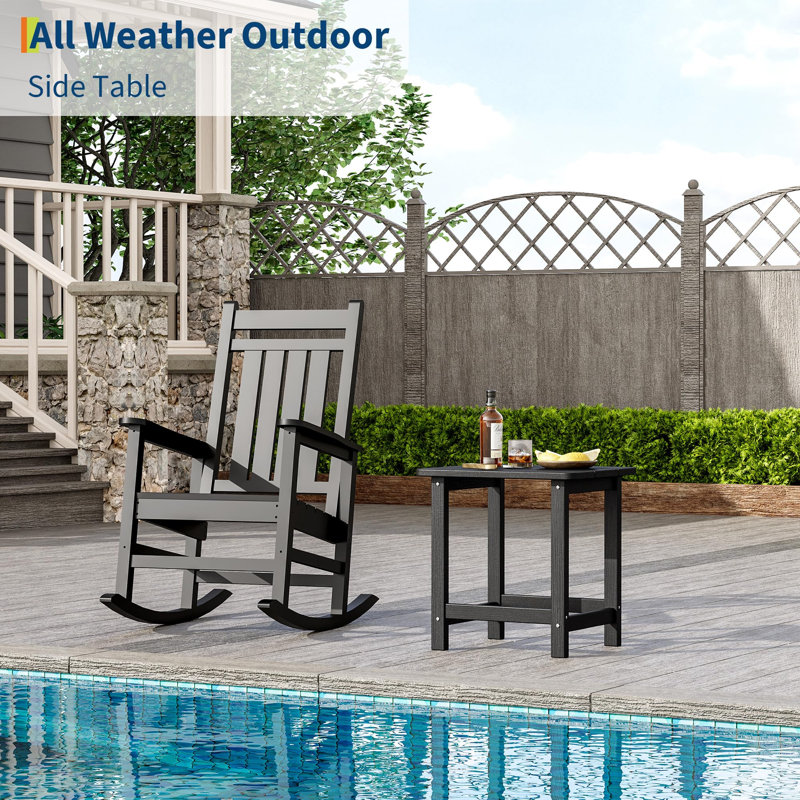 Outdoor Adirondack Square Side Table - Weather-Resistant Patio End Table for Pool, Garden, Balcony or Porch, Black