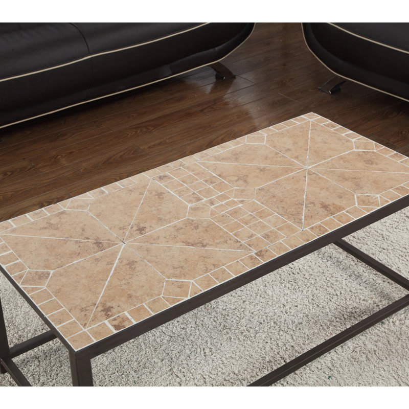 Coffee Table, Accent, Cocktail, Rectangular, Brown Tile, Brown Metal, Transitional
