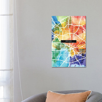Dallas City Map Colourful - Wrapped Canvas Print