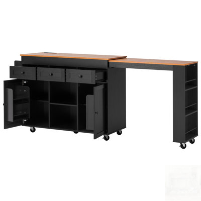 Extendable Kitchen Island with Dining Table, Storage, and Power Outlet, Ideal for Multi-Functional Use in Kitchens and Dining Rooms