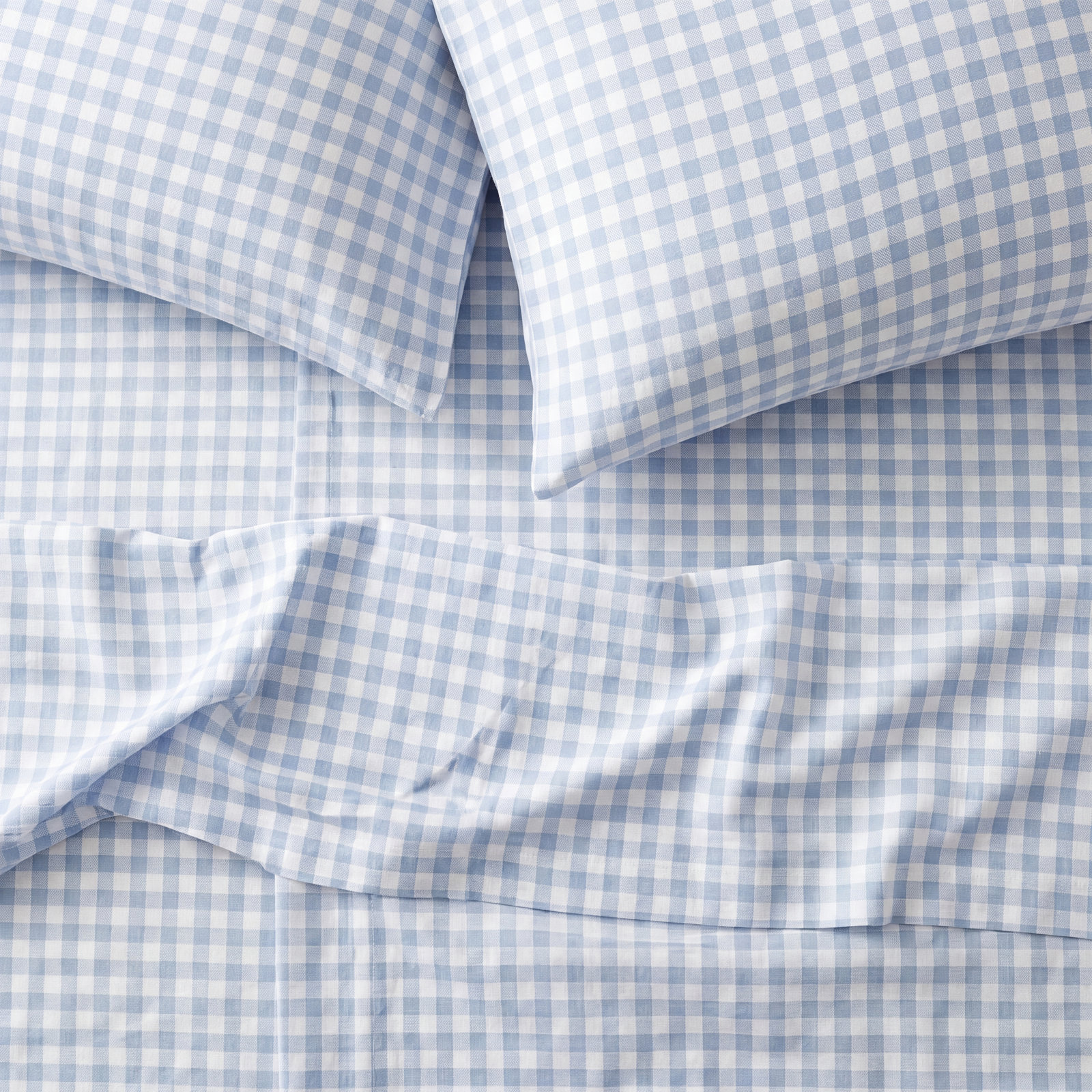 Gingham Cotton Sheet Set, Blue, Queen Sheet Set with 2 Standard Pillowcases