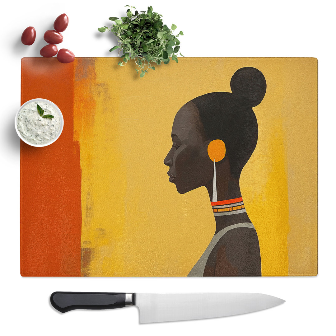 African Woman Minimalism No.2  Glass Chopping Board