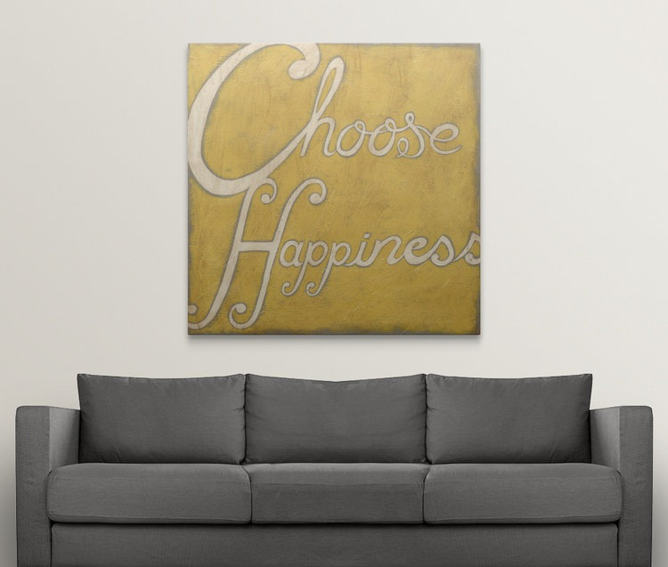 Gelilah, art textuel «Choisir le bonheur», H 35 po x l 35 po x 1,5 po, Toile