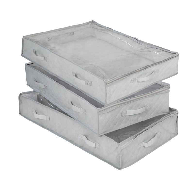 3-Pack Under Bed Fabric Storage Container Bags For Clothes & Blankets With Window And Handles, 34 X 17.9 X 5.9 Inches, Grey