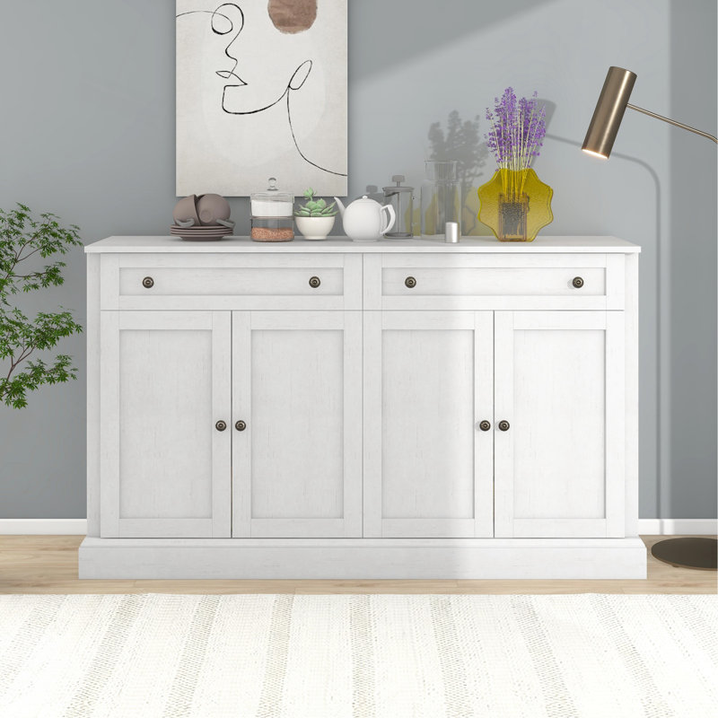 Buffet avec 2 tiroirs et 4 portes réglables pour la salle à manger et le salon Kitchen (blanc antique), Blanc antique