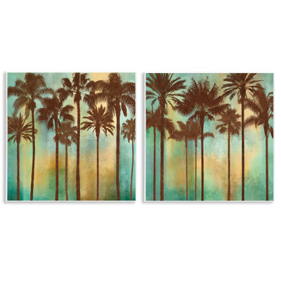 Ensemble de 2 plaques murales Palms on Blue & Orange, design par John Seba