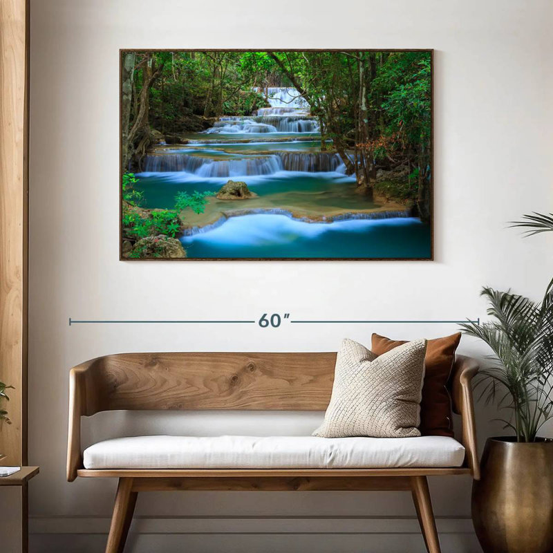 Cascade de la forêt de Kanchanaburi, 46 po x 31 po, Cadre flottant noyer