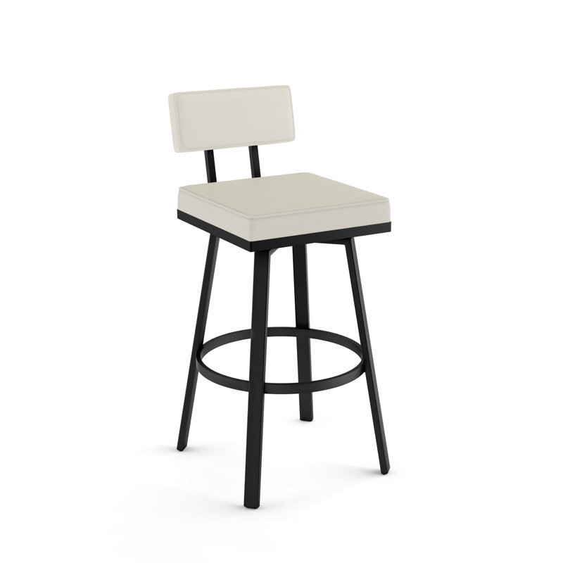 Highbury Swivel Counter & Bar Stool, Faux Leather-Off White, Black, Counter Stool (25.63" Seat Height)