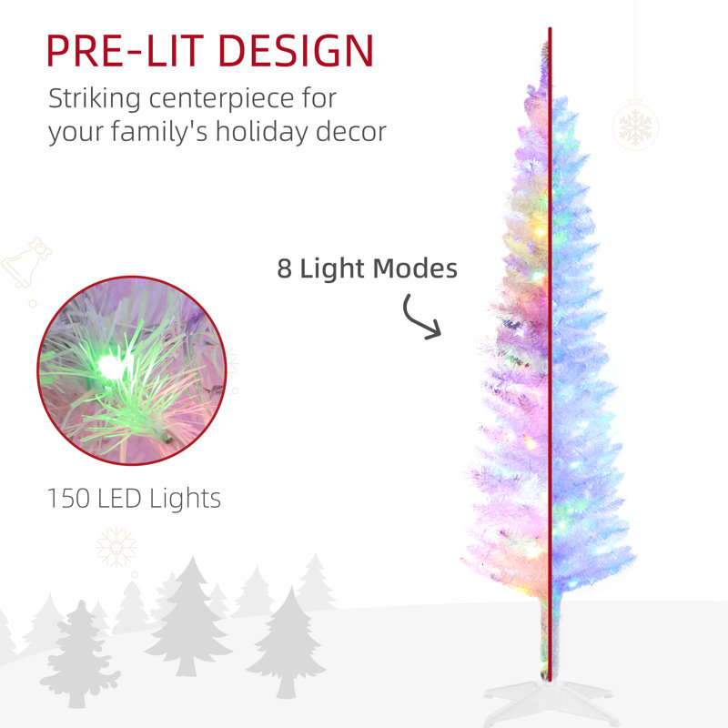 Arbre de Noël artificiel blanc préinstallé avec 150 lumières colorées et 250 branches HOMcom