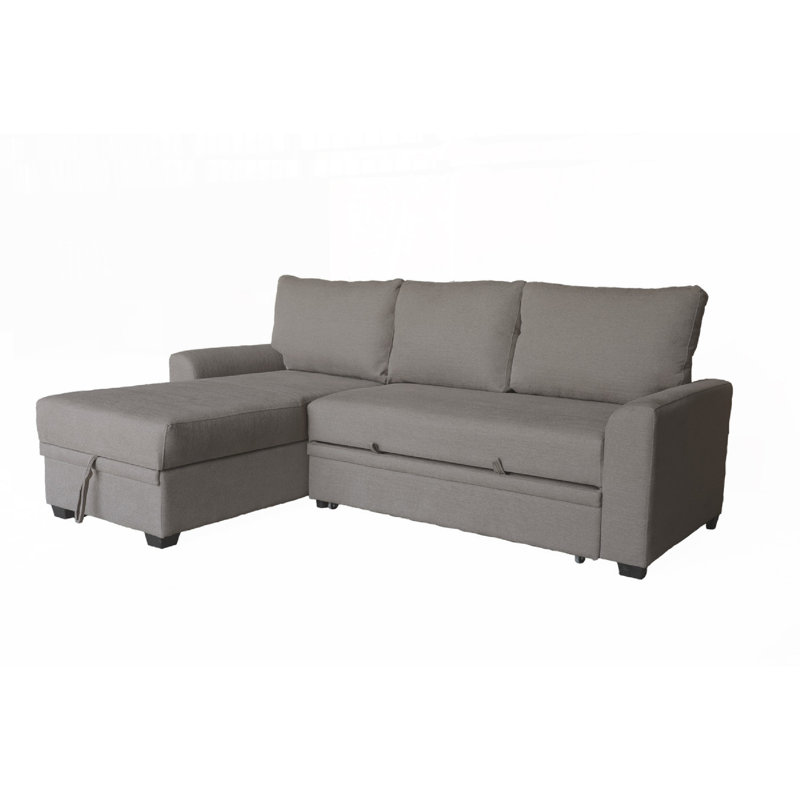 Nami Sleeper Sectional With Storage Chaise, Gray Flannel, 91 Inch, Brown