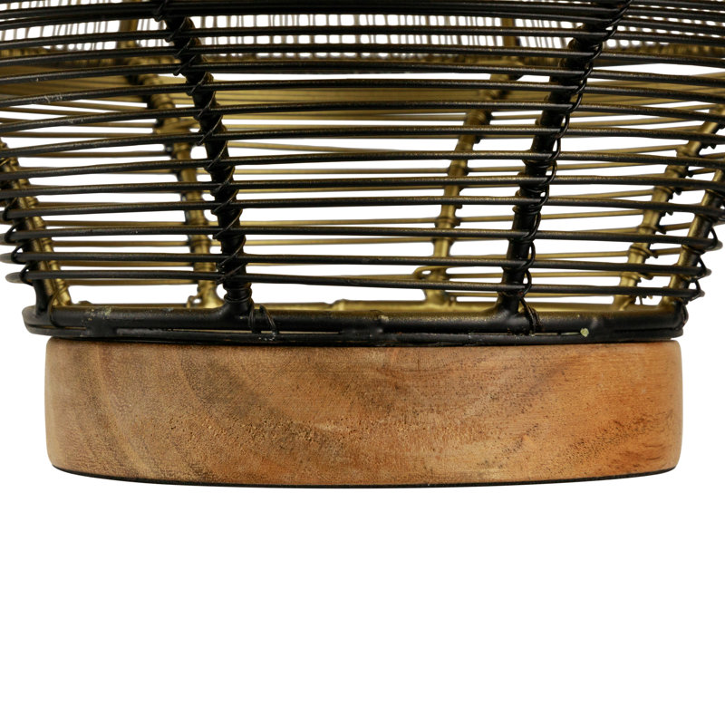 Petit porte-bougie petit pilier en fer tissé avec base en bois - noir, H 9,25 po x l 10 po x P 10 po