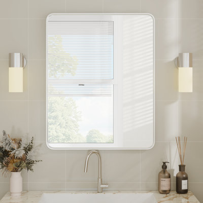 Aluminum Framed Rounded Rectangle Mirror, Wall Mounted Bathroom Vanity Mirror, Modern Horizontal/Vertical Entryway Wall Mirror
