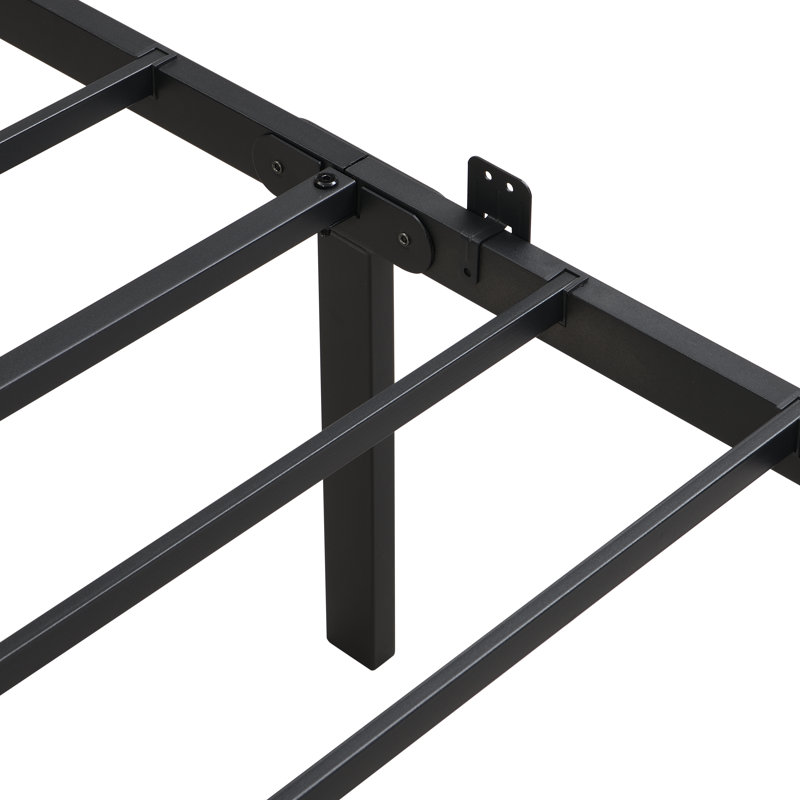 Twin Xl Metal Bed Frame With Wood Headboard & 10.8" Storage, No Box Spring Needed, Twin XL, Walnut