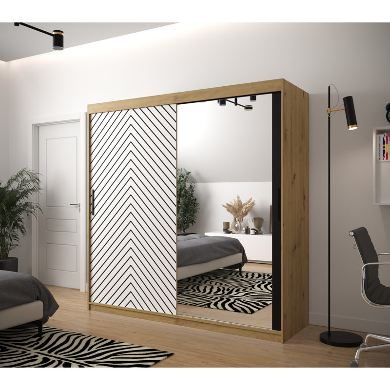Aroldo 2 Door Manufactured Wood Wardrobe, 200cm H x 200cm W x 62cm D, Artisan/White