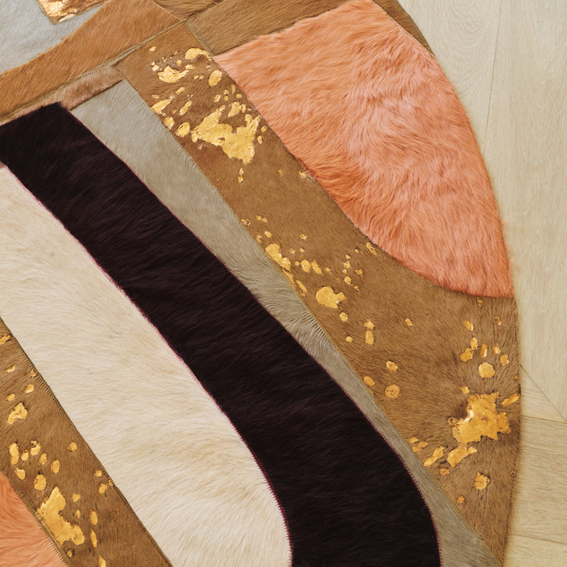 Art Hide X Greg Natale Cowhide Block Print Area Rug, Oval 9' x 12'